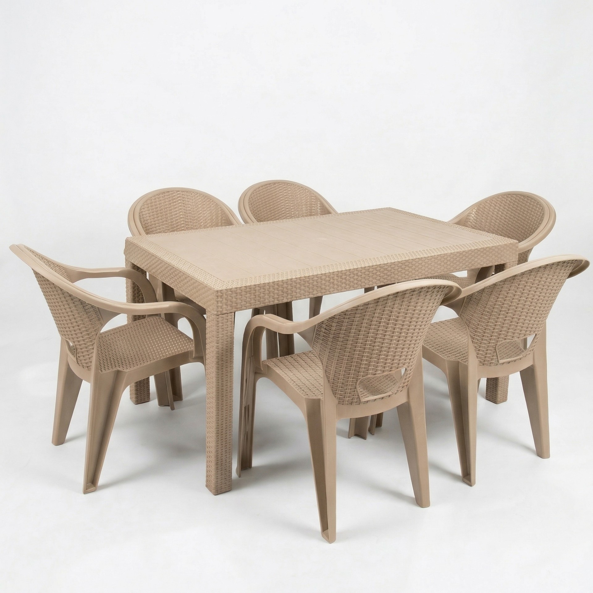 Flash 90x150 cm Rattan 6 Kişilik Masa Takımı Camsız Flash Sandalye Bahçe Teras Takımı Oturma Grubu - Kapiçino