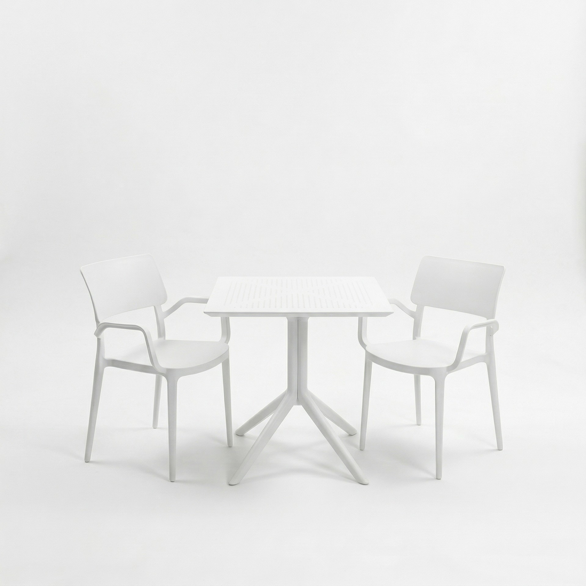 Zen 2 Kişilik Cafe Kollu Bistro Set 70x70 Sorty Bee Sabit Masa - Beyaz