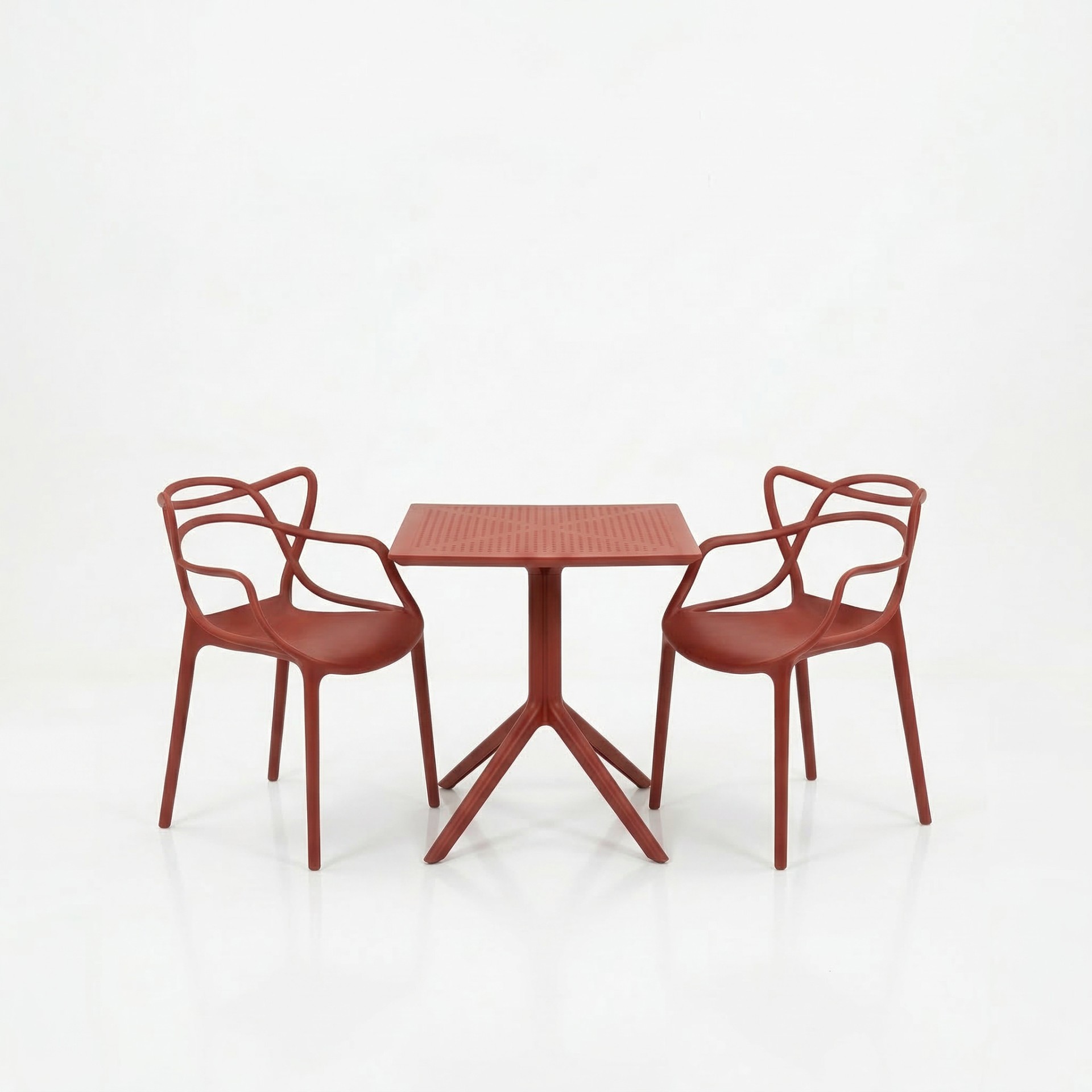 Santa 2 Kişilik Cafe Kollu Bistro Set 70x70 Sorty Bee Sabit Masa - Kırmızı