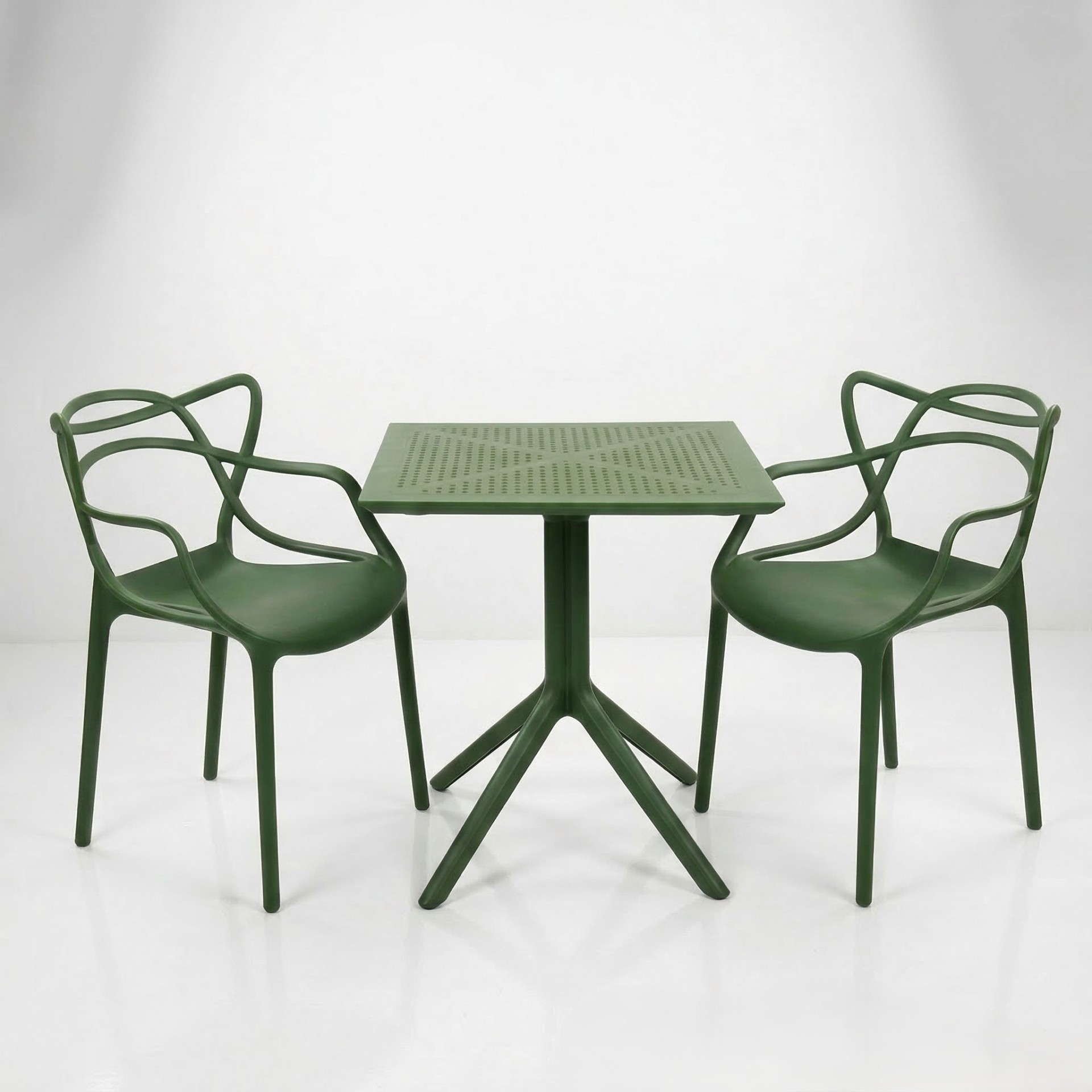 Santa 2 Kişilik Cafe Kollu Bistro Set 70x70 Sorty Bee Sabit Masa - Yeşil