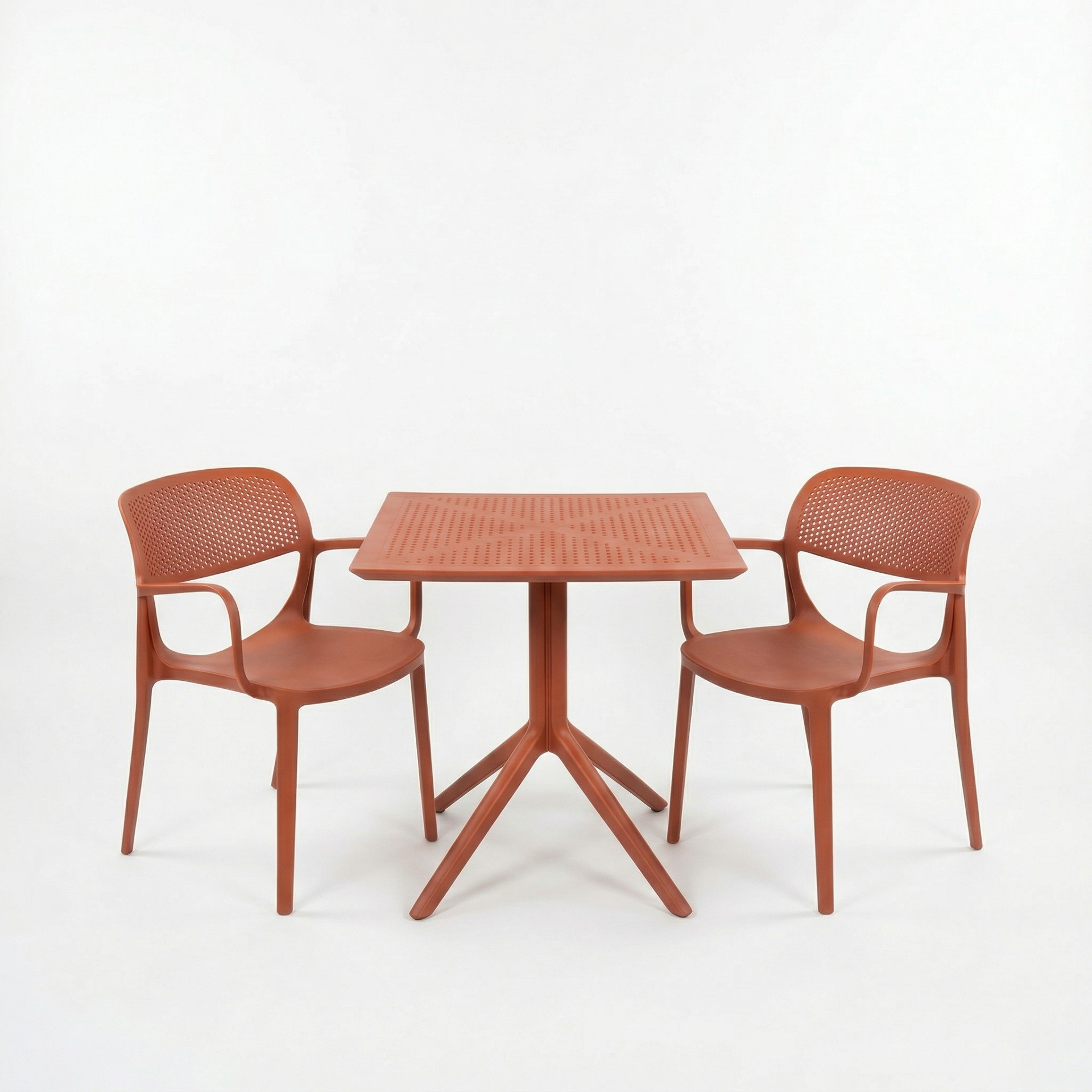 Barby 2 Kişilik Cafe Kollu Bistro Set 70x70 Sorty Bee Sabit Masa - Kırmızı