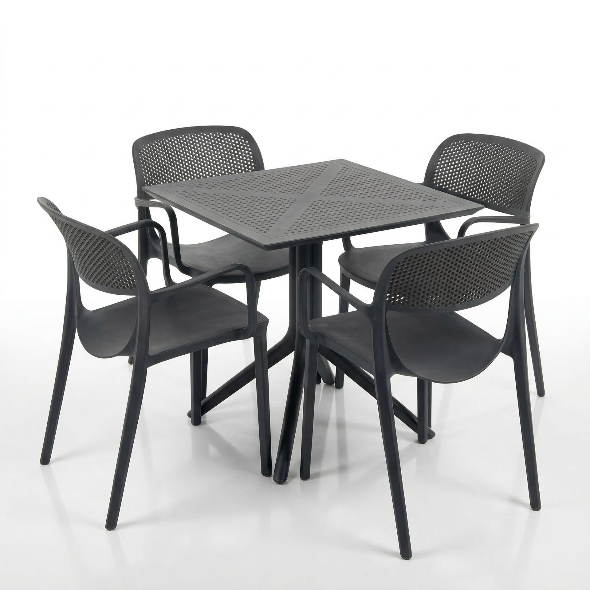 Barby 4 Kişilik Cafe Kollu Bistro Set 70x70 Sorty Bee Sabit Masa