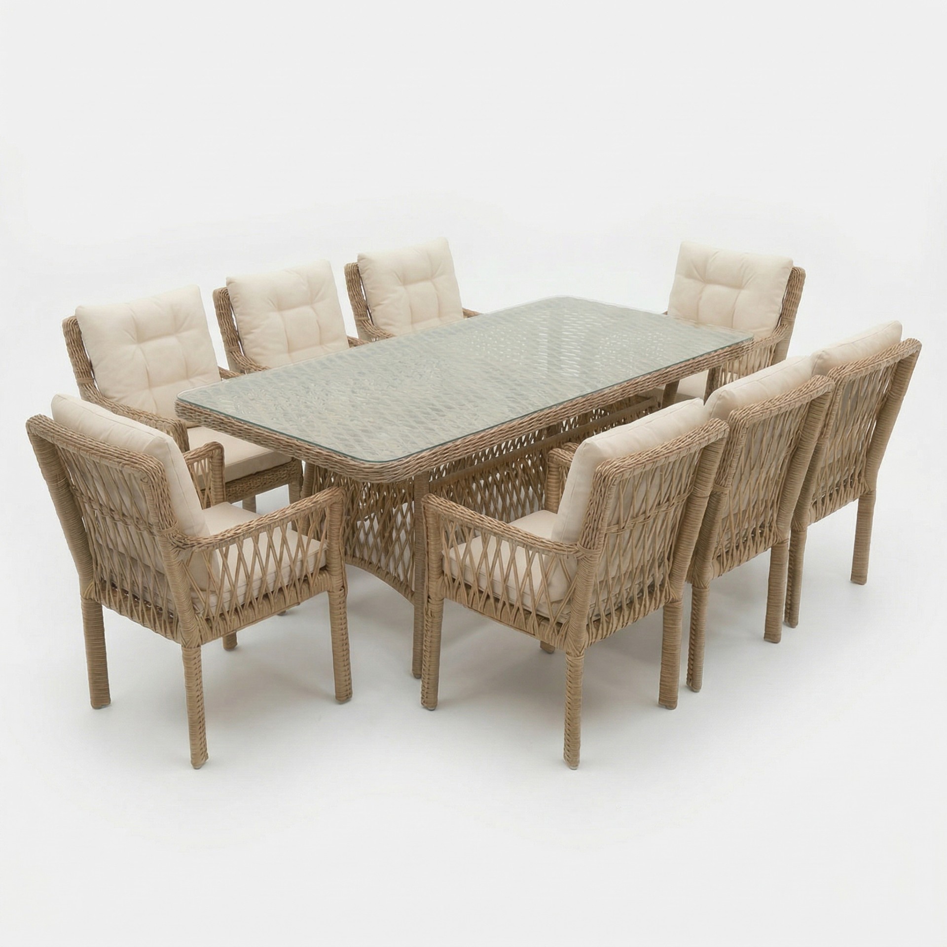 Oslo 8 Kişilik Raddan Masa Takımı 100x200 Masa 8 Adet Oslo Koltuk - Kapiçino