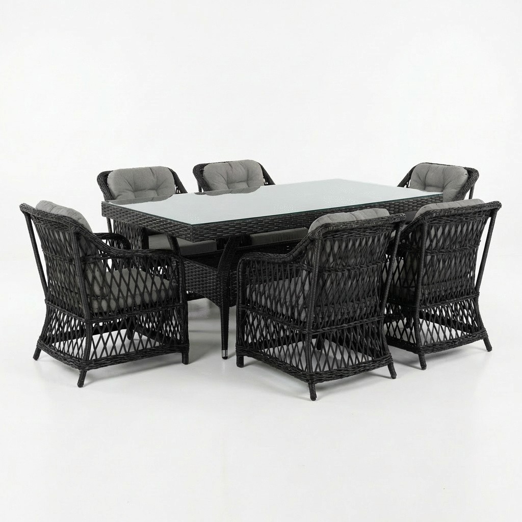 Loft 6 Kişilik Raddan Masa Takımı 100x200 Masa 6 Adet Loft Koltuk